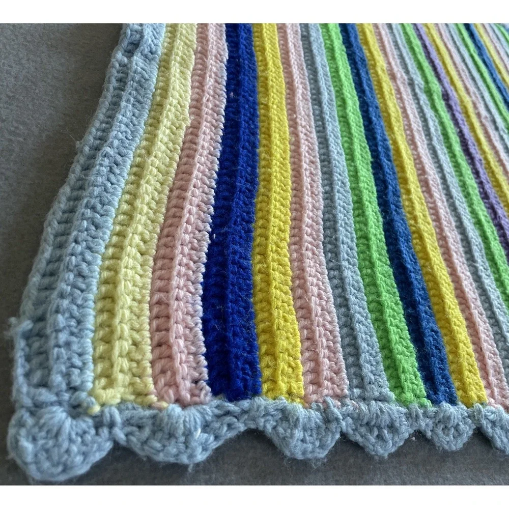 Vintage Handmade Baby Blanket Pink‎ Blue Purple Green Yellow Crochet 30x35